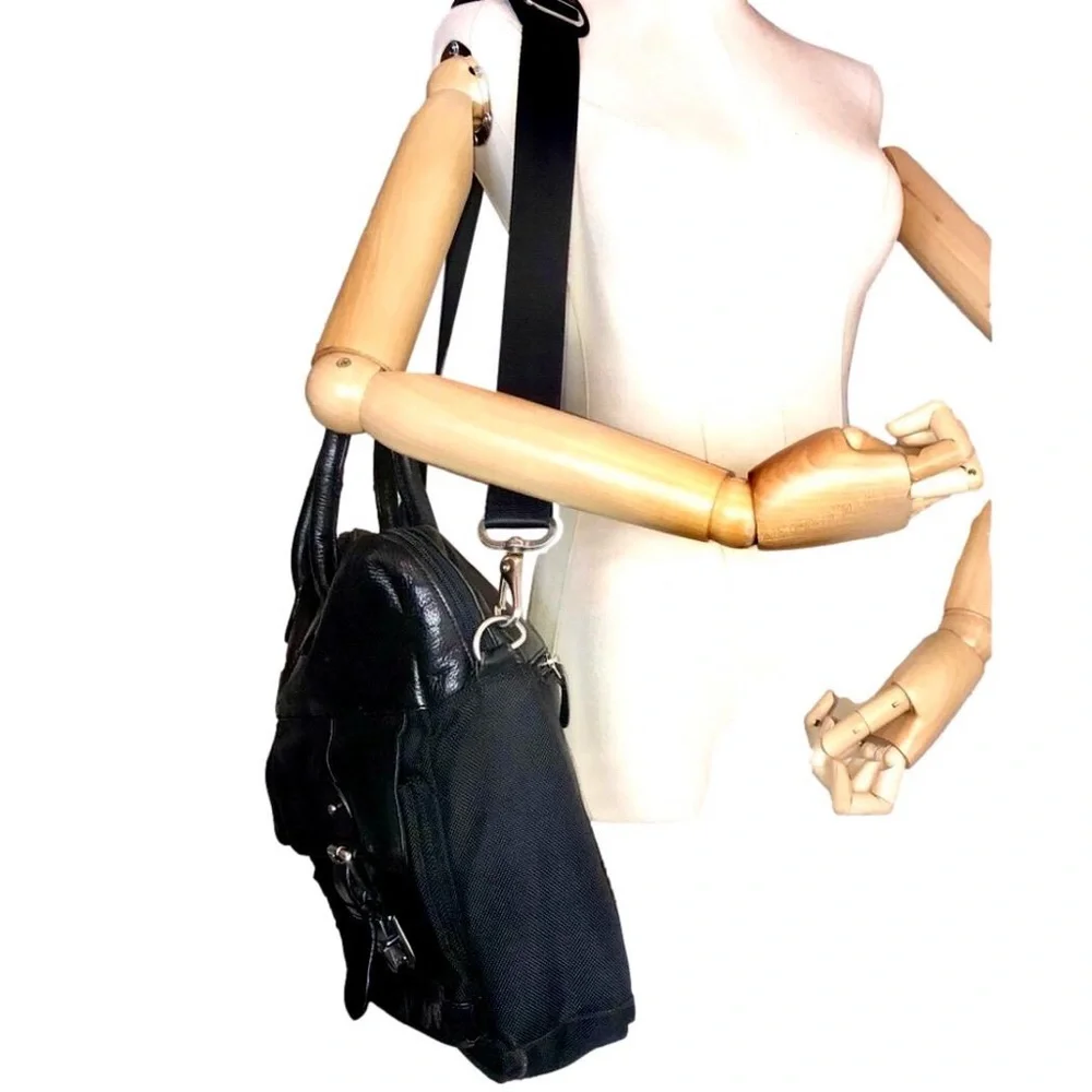 RALPH LAUREN Black Leather and Canvas Laptop Messenger Shoulder Work Bag VTG